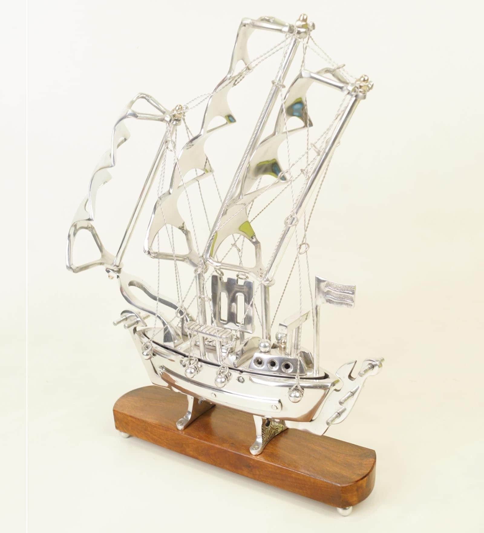 Chrome & Brown Wood & Metal Ship